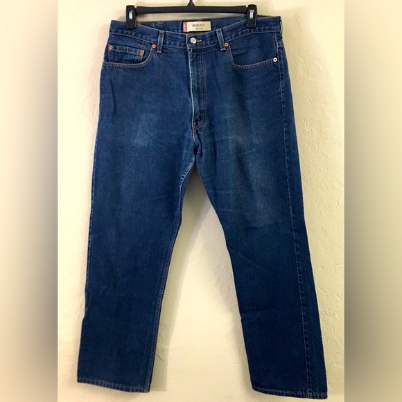 Levi's 505 Regular Fit Straight Leg Jeans Size 38W X 30L Dark Blue - Picture 1 of 9